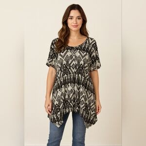 NWT Chelsea & Theodore stretchy tribal geometric asymmetrical tunic XXL
